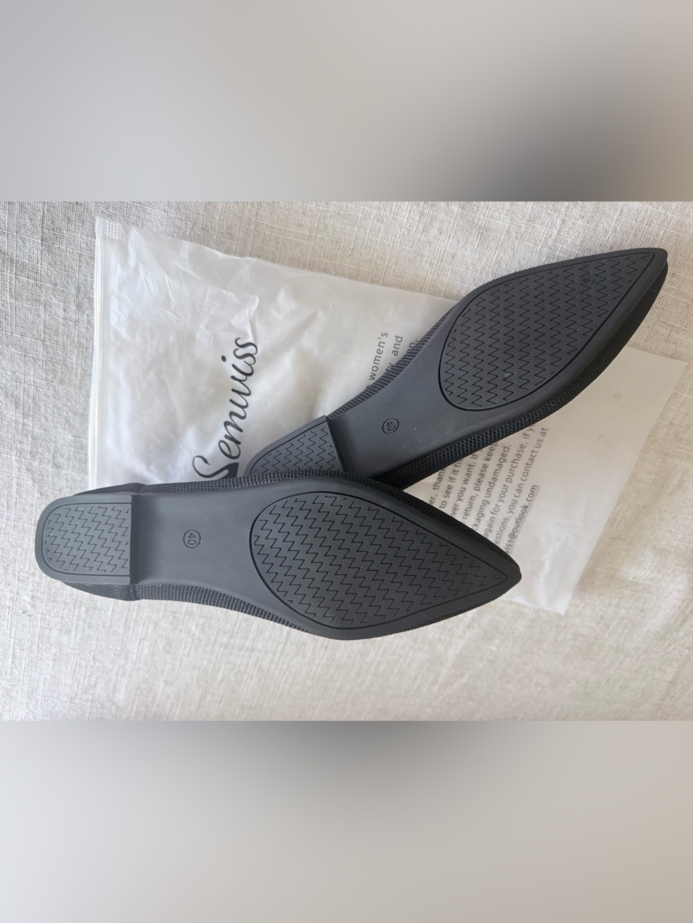 Semwiss Black Knit Pointed Toe Ballet Flats EU 40 US 9 NWOT Comfort Slip-On - Picture 4 of 6